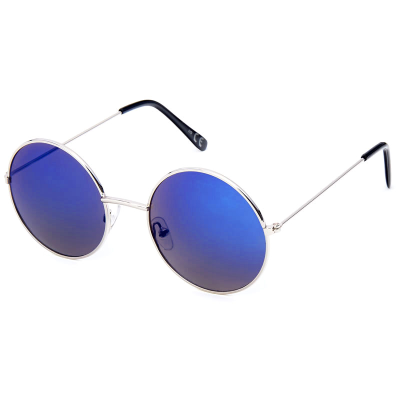 Runde John Lennon solbriller med mørkeblå spejlglas Billige