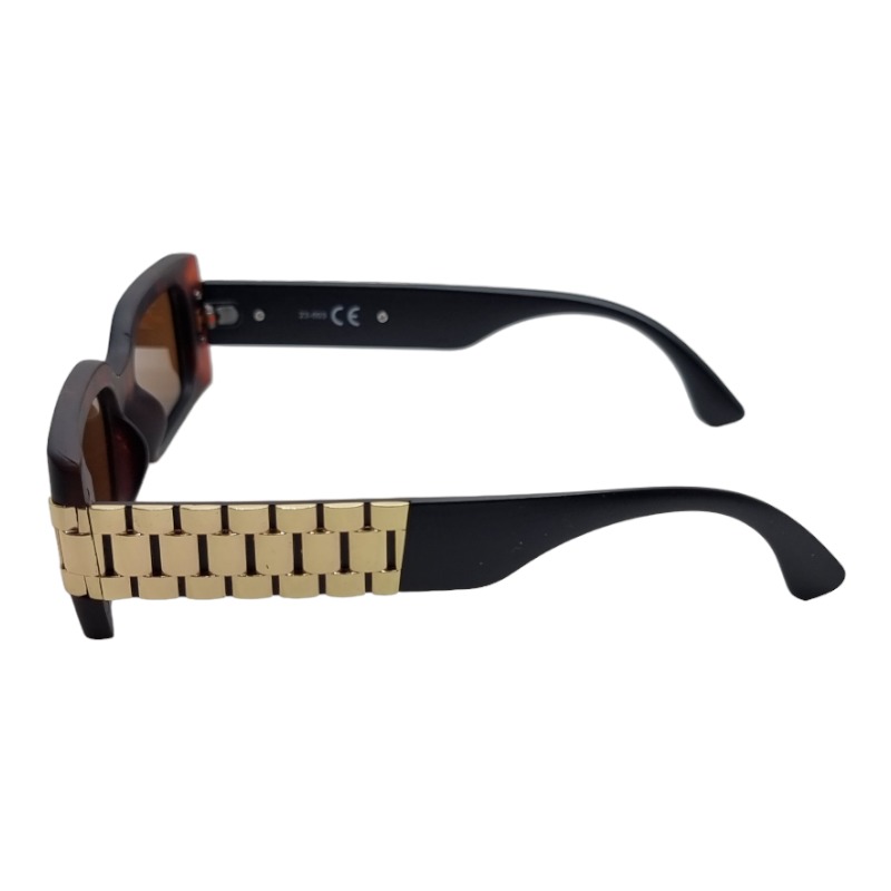 Smalle firkantede mat brun turtle solbriller med guld urrem - Brune glas - Billede 3