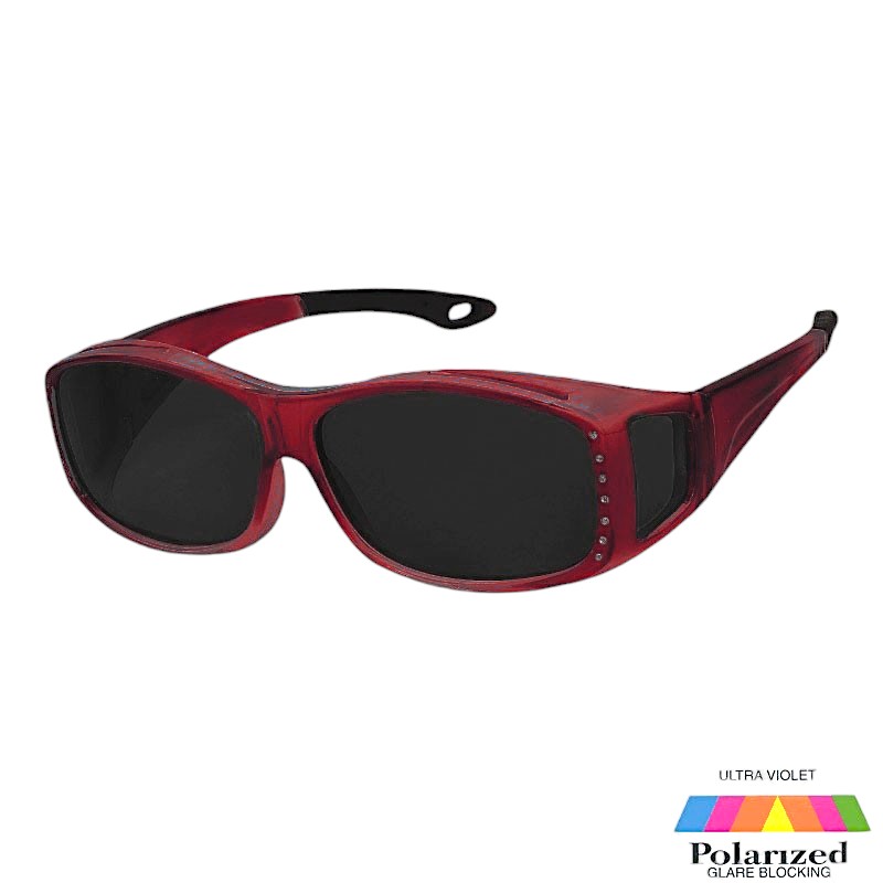 Røde transparente Fit-Over Solbriller med "diamanter" - Mørke glas