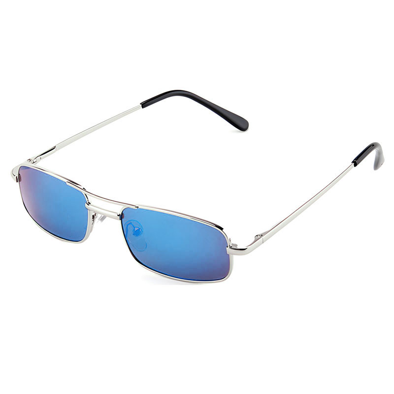 Ultra smalle Y2K Aviator Solbriller med blå spejlglas og sølv metal stel | Stuttgart