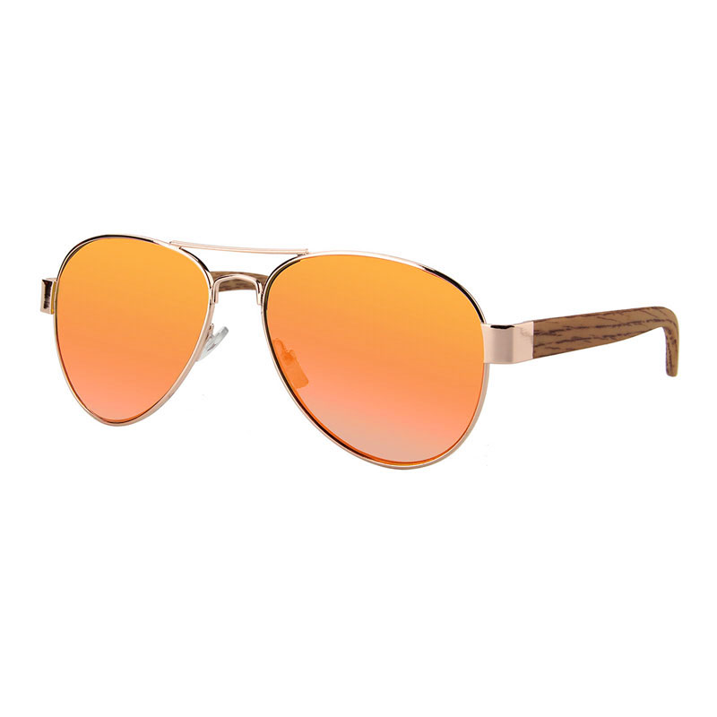 Aviator solbriller med wood look stænger - Forlanini | Orange spejlglas