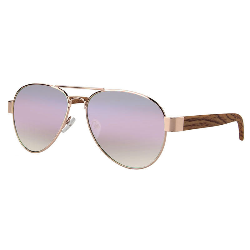 Aviator solbriller med wood look stænger - Forlanini | Rosa-sølv spejlglas