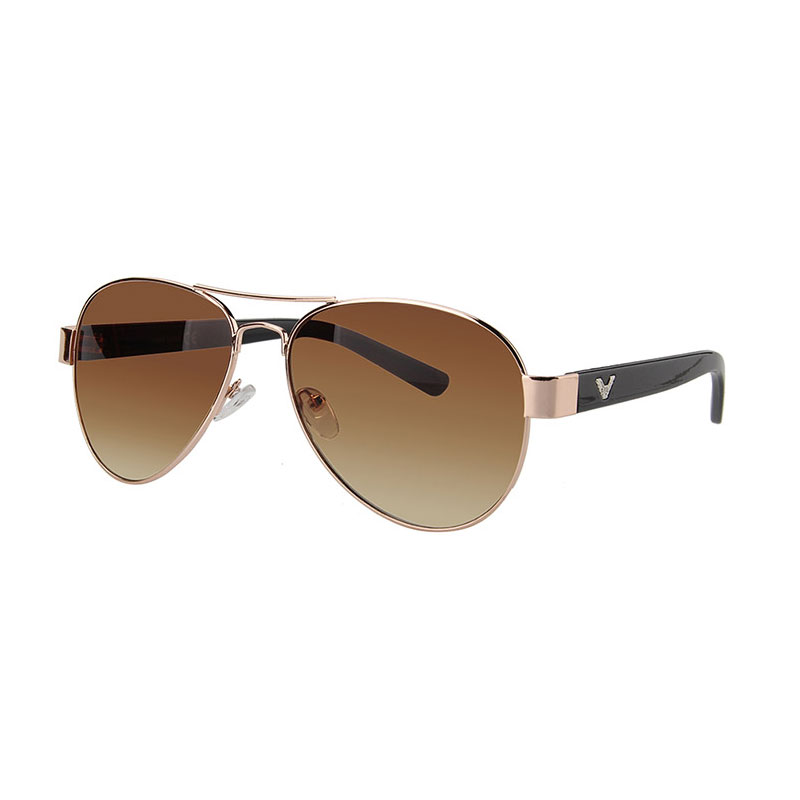 Guld Aviator solbriller med sorte stænger - Arzaga | Brune fade glas
