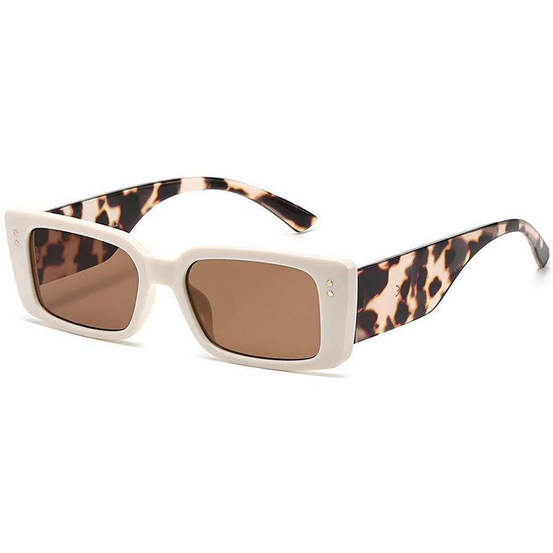 Hvide smalle Giselle Solbriller med leopard stænger - Monnaie | Rød-brune glas