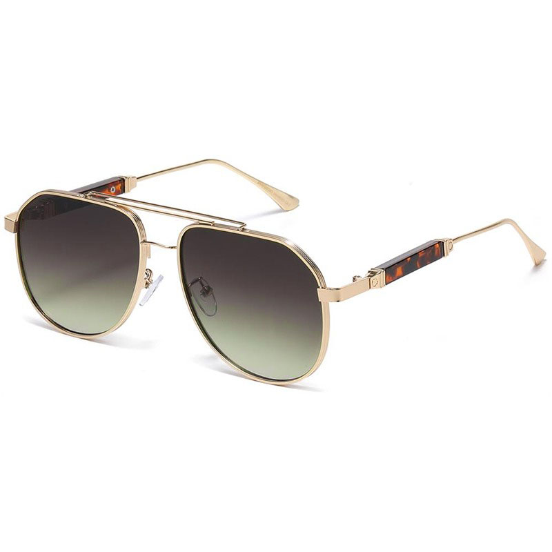 Guld metal Manhattan Aviator Solbriller - Lloyd | Grøn-Brune fade glas